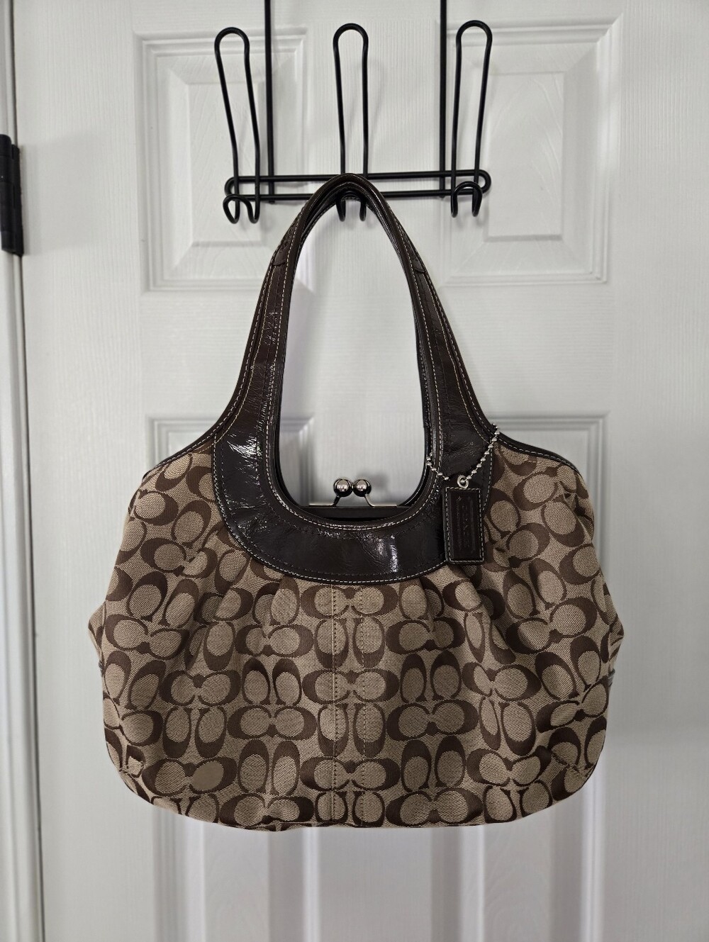 Coach Ergo Signature Pleated Frame Kisslock Handbag EUC